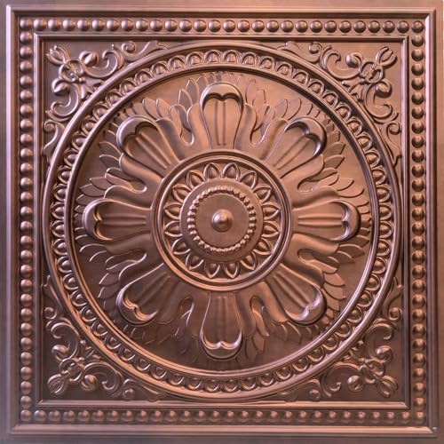 Image of Kayra Decor PVC Ceiling Panel 2x2 Feet (60x60 cm) - Regal Ornate Design, Red Copper | Pack of 12 3D Decorative Ceiling & Wall Panels | Waterproof Home Interior Decor