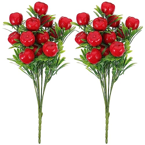Fake Apples Branch 2 Pcs Artificial Apples Branches Simulation Fruit Flower Picks Stems Fake Apples Flower Bouquet Lifelike Fruit Props for Home Wedding Party Decor