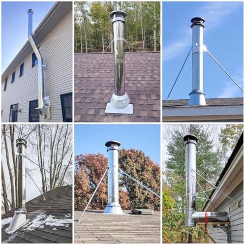 10" 9" 8" 7" 6" 5" 4" Roof Chimney Pipe Brace Holder - Weatherproof Stainless Steel Stove Pipe Support Bracket with Screws for Stability Against Wind & Snow, Hoop Dia 7 1/16" (180mm)