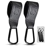 Simexo 2-Pack Premium Heavy Duty Pram Hooks with Leather Strap – Universal Buggy Clips with Carabiner Clip for Strollers & wheelchairs, Holds Up to 7kg (15 lbs) Per Hook