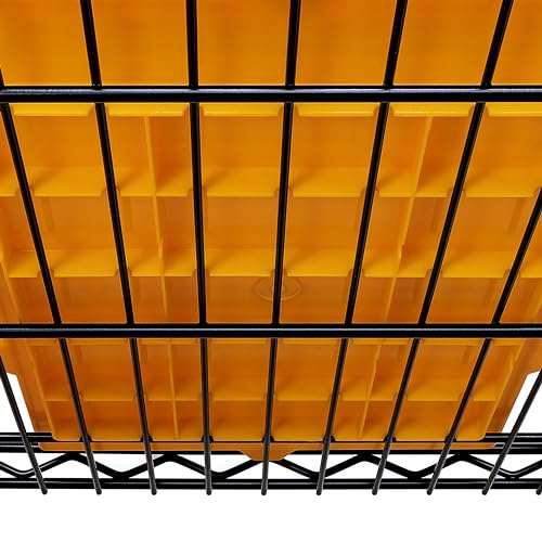 Image of 8-Tier NSF 24-Bin Steel Wire Shelving Rack, 36 inchW x 14.25 inchD x 63.5 inchH, Yellow | 24 slide-out bins with tilt-lock design keep supplies organized and accessible