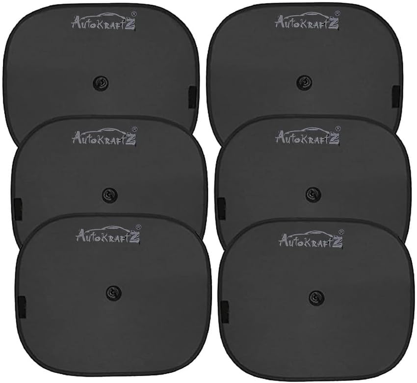 AutokraftZ 6 Pcs Universal Car Window Sun Shades - Privacy, UV Protection Foldable Sunshade Curtains for car with Suction Cups - Block 98% UV Rays for Napping, Camping fit for All Cars Black