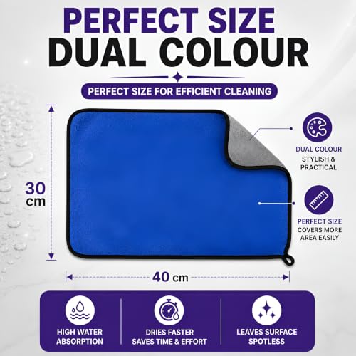 Image of PulGos 4 Pcs Microfiber Cleaning Cloths (30 x 40 cm) | Highly Absorbent | Quick Dry, Lint-Free & Reusable Towels for Streak-Free Shine | Multipurpose Cloth for Home, Kitchen, Office, Car & Glass