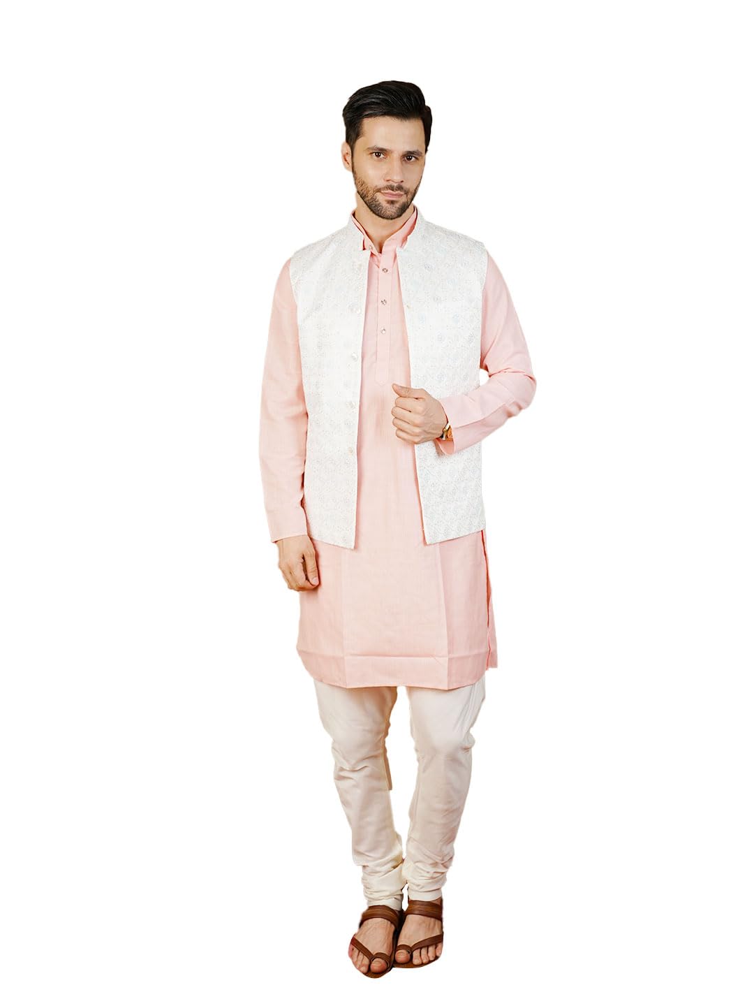wintage Men's Rayon Emrbroidery White Waistcoat-picture-22