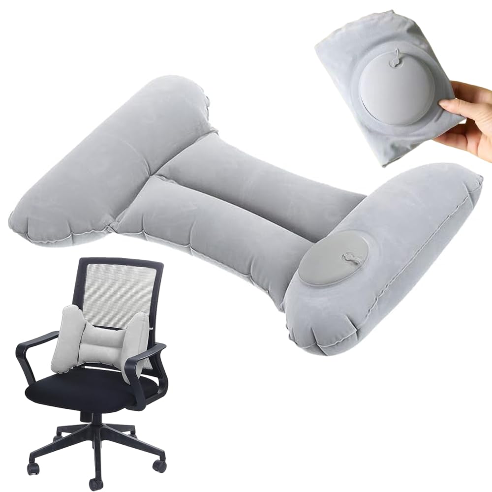 MIUPOO Cuscino lombare gonfiabile, cuscino lombare portatile, cuscino da viaggio gonfiabile, cuscino per il supporto della schiena, cuscino da campeggio, colore grigio.