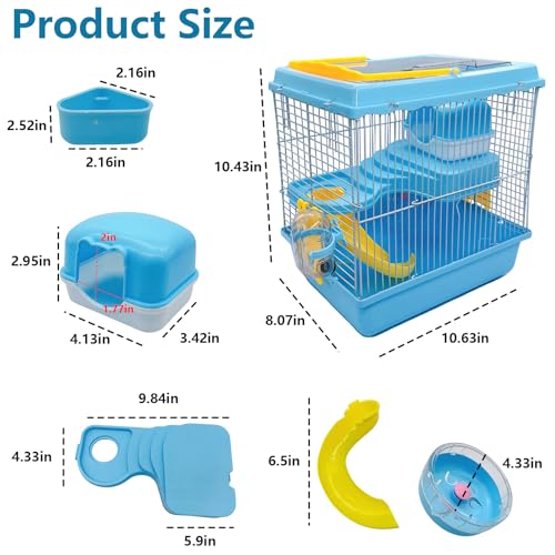 Portable Hamster Cage 2 Layers Dwarf Hamster Habitat, Small Animal Travel Cage with Running Exercise Wheel, Mouse Cages for Mice Gerbils or Other Tiny Pets,10.62 * 8.27 * 11.02 in (Style 3) - Image 2