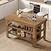 Tribesigns Kitchen Island with Seating and Storage Shelves, 55.1-Inch Breakfast Counter Farmhouse Island Table for Kitchen Dining Room (All Brown)