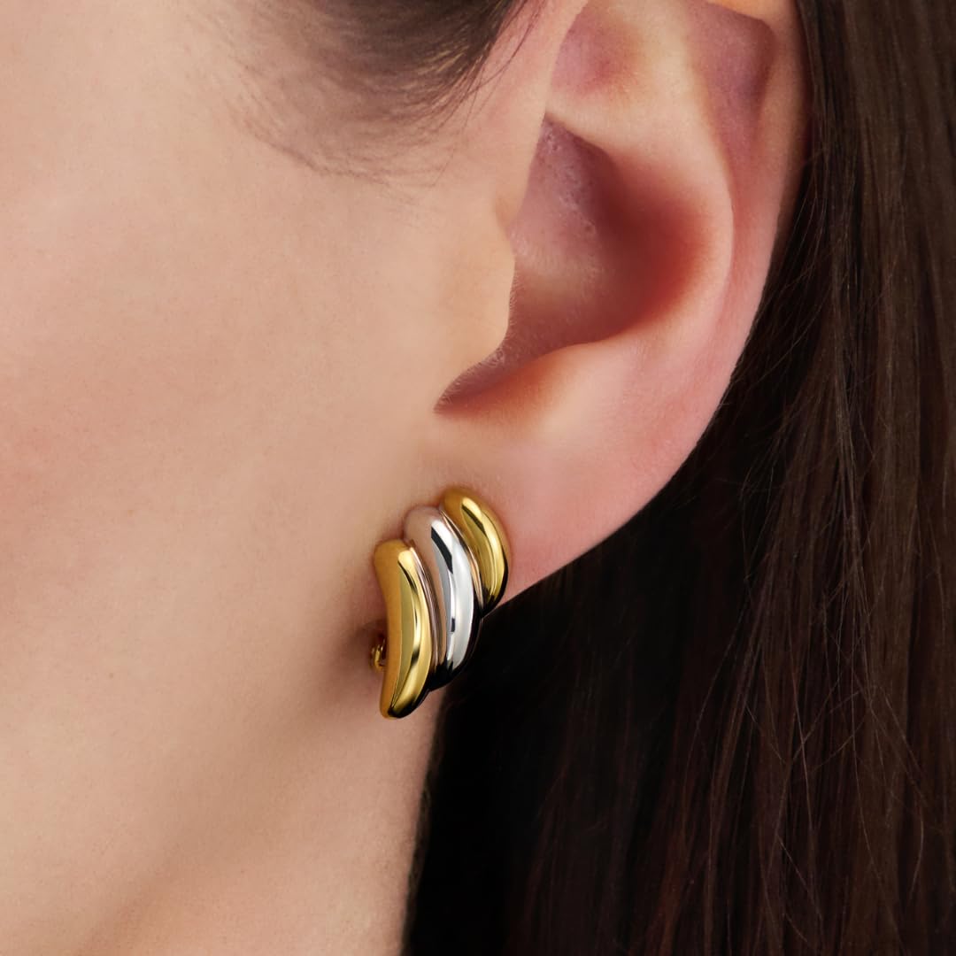 Traveller Ohrclip - Bicolor - 22kt Vergoldet & Platiniert - 17x10 mm - 157771