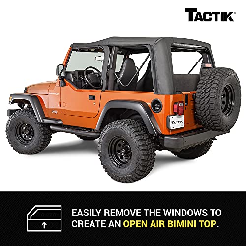 Image of TACTIK Fabric Only Replacement Soft Top - Fits Jeep Wrangler TJ 1997-2006 - Custom-Fit Fabric Roof with Removable Side and Back Window Jeep TJ Soft Top Jeep TJ Top Cover (With Door Skins, Black Denim)