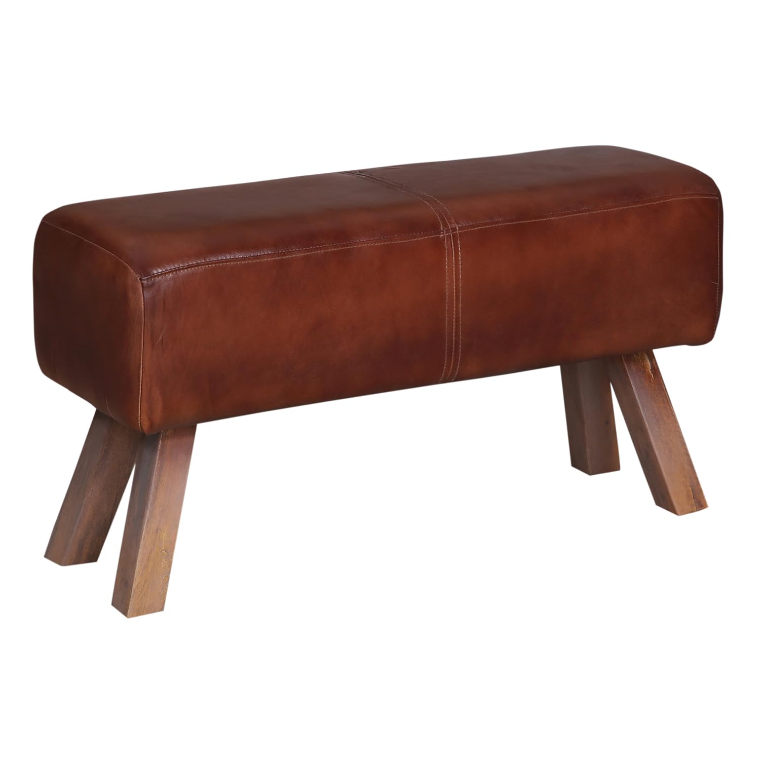 Marrakesch Orient & Mediterran Interior Sitzbank Adenike 118 cm – Lederbank mit Rillenpolsterung und Holzgestell, Handarbeit