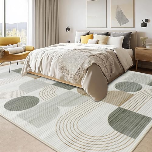 Calinline Teppich Wohnzimmer, Moderne Abstraktem Muster Wohnzimmerteppich, Beige 160x230 cm Kurzflor Wohnzimmer Waschbare Teppiche, Groß Carpet Wollteppich für Schlafzimmer Büro Esszimmer