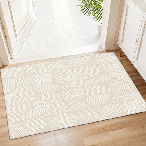 Alfombra lavable MUJOO 2x3 beige y blanca miniatura 1