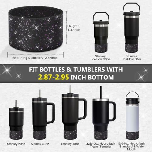 Image of WUQID Protective Bling Silicone Boot, Compatible with Stanley Tumbler 20-40oz & Hydro Flask Water Bottle 12-24oz and More Bottles /Tumblers Bottom of 2.83-2.95in, Glitter Reduces Dents Sleeve Cover