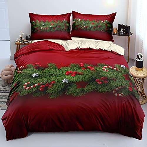 DXHOME Ropa de cama 3D de 135 x 200 cm, 4 piezas, diseño de árbol de Navidad, funda nórdica suave rojo verde microfibra ropa de cama para adolescentes y niños, cama individual con cremallera y 2