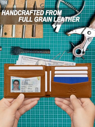AirTag Wallet for Men - RFID Blocking, 2 ID Window, 12 Card Holders, 2 Bill Dividers, Top Grain Leather Bifold Wallet with AirTag Holder - Stylish Gift Box3