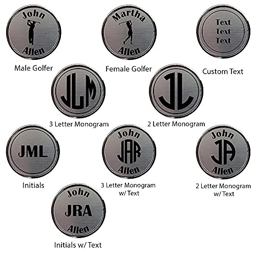 Personalized Divot Tool and Hat Clip Golf Ball Marker Set~3 Finishes~9 Engraving Styles(Pewter-3 Letter Monogram)