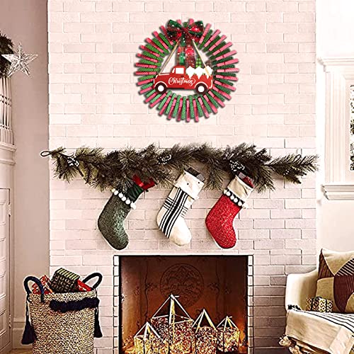 Diy Christmas Clothespin Wreath Front Door Decor Christmas Wall Art Decor Red Green Clothespins Bow Tie Dwarfs Artificial Wreath Porch Farmhouse Patio Garden Home Decor Gift（Diameter 12 Inches） #TOP3