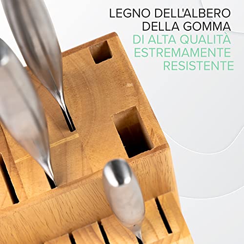 Coninx Ceppo Coltelli in Legno Acacia - Porta Coltelli Cucina - Ceppo Coltelli Vuoto - Ceppo Coltelli Universale senza Coltelli - 13 x 19.5 x 23 cm (Legno di gomma) - immagine 4