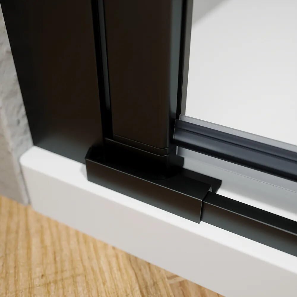 Elba - Puerta de ducha de 80 cm con apertura batiente con perfiles negro mate y cristal de 6 mm transparente de altura 195