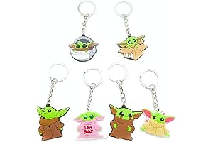 6pcs Baby Yoda Keychain for Keys, PVC Rubber Anime Cartoon Pendant Gifts for Women