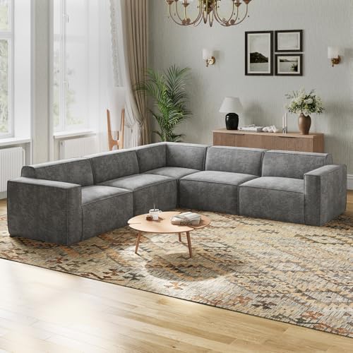Novilla 109" Modular Sectional Sofa, No Assembly Cloud Sectional Couch with Smarts Coil® Support, Chenille Fabric L Shape Sectional Sofa, Boneless Couch for Living Room Apartment, Dark Gray (5 Seat)