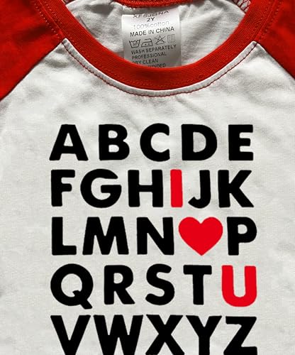 Image of Kids Valentines Shirt Boys Girls Valentine's ABC I Love U Heart Heart XO XO Graphic Tees Raglan Toddler Long Sleeve Tops