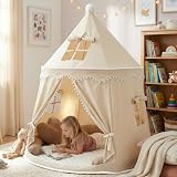 ALRITHO® Spielzelt Kinder aus weichem Silky-Cotton in Warmbeige 110x110x130cm | Kinderzelt Indoor mit TripleAir-Effect, gemütlicher Bodenmatte & Tragetasche | stabile Kuschelhöhle fürs Kinderzimmer