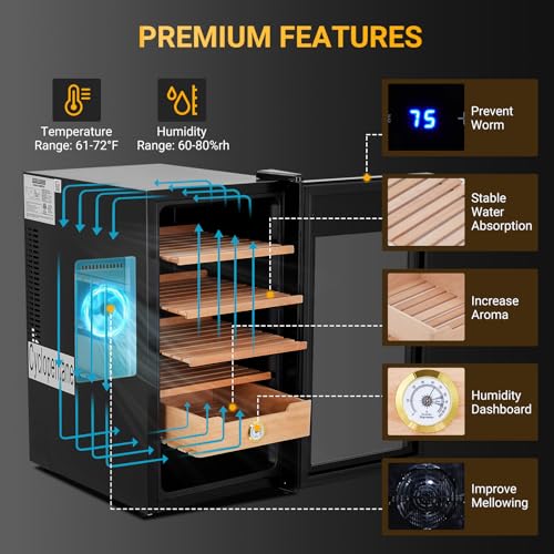 Cigar Humidor Cabinet 300 Count, 3 in 1 50L Electric Humidor with Hygrometer, Humidifier, Cooling Fan & Spanish Cedar Lining, Lights Control System, Desktop Multi Large Drawers, Gift for Cigar Lovers
