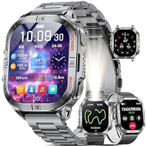 LIGE DM6 GPS Smart Watch for Men, 2.13” AMOLED HD Smartwatch, 170+ Sport Modes/LED Flashlight/Compass IP68 Waterproof Fitness Tracker, 600 mAh/Sleep/Pedometer Mens Smart Watches for Android iOS