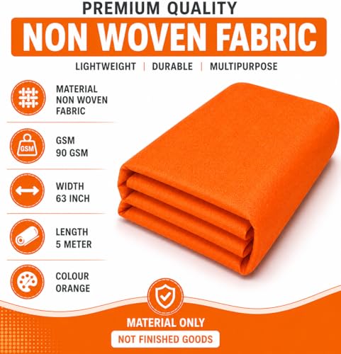Image of Non-Woven Fabric 90 GSM | 63 Inch (160 cm) Width | 5 Meter Length | Multipurpose Fabric for Bag Making, Lining, Craft & Home Utility | Durable, Easy to Clean & Reusable | Orange