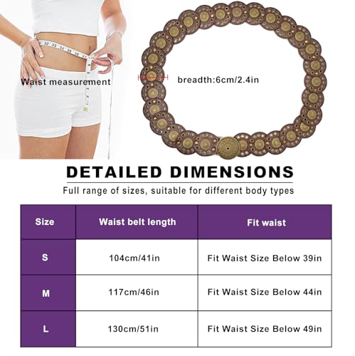 Wide Disc Belt for Women Disk Concho Belts Western Leather Belt Boho Waist Belt for Dress3