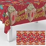 GZBJMYGS Popcorn Party Tablecloth Popcorn Carnival Movie Night Theme Table Cover Decorations for Carnival Party Circus Themed Birthday Party Picnic Dinner Supplies 53' x 104'