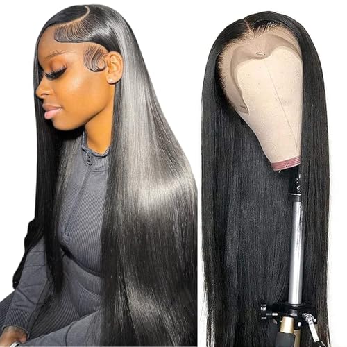 Image of LETMIEO 20 Inch 13x6 Lace Front Wigs Human Hair Straight Wigs Human Hair 13x6 Real 100% Virgin Hair HD Transparent Lace Frontal Wigs for Women Glueless Wigs 180 Density Human Hair Natural Color