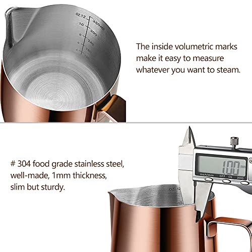 Hoomil Milk Frothing Pitcher, 12Oz/350Ml Stainless Steel Steaming Pitcher Barista Milk Frother Cup Jug For Espresso Machine Coffee Cappuccino Latte Art - Rose Gold #TOP1