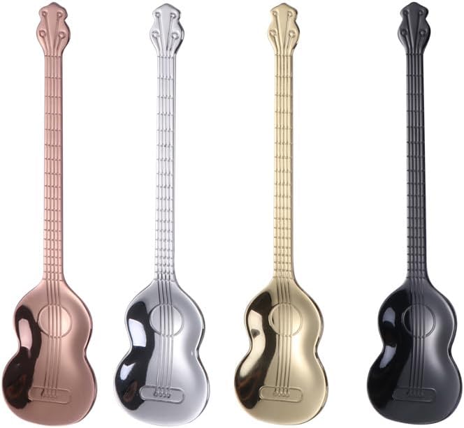 Silverware Flatware Set, 4/16/24/32/40/48 Pieces 304 Stainless Steel Coffee Spoon Creative Guitar Spoon Mixing Spoon Dessert Spoon Restaurant Cafe(10Set-40Pcs)