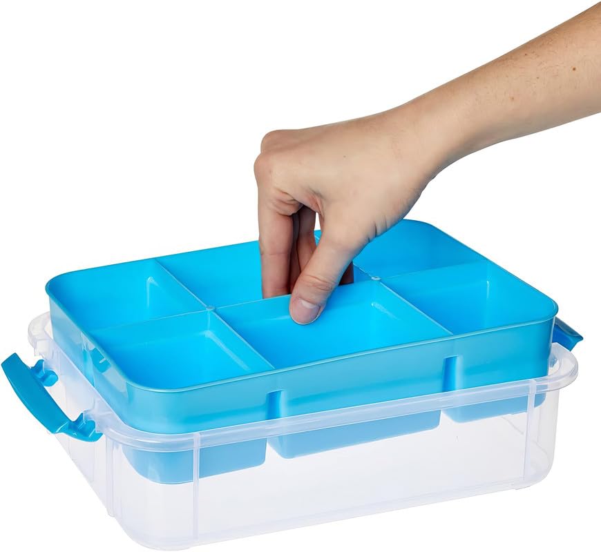 Image of flymore 2 Layer Plastic Storage Containers with Lids, Multipurpose Clear Stack & Carry Box, Portable Craft Organizers, and Storage Bin for Organizing Arts & Crafts, Sewing, stationery box (Pack Of 2)