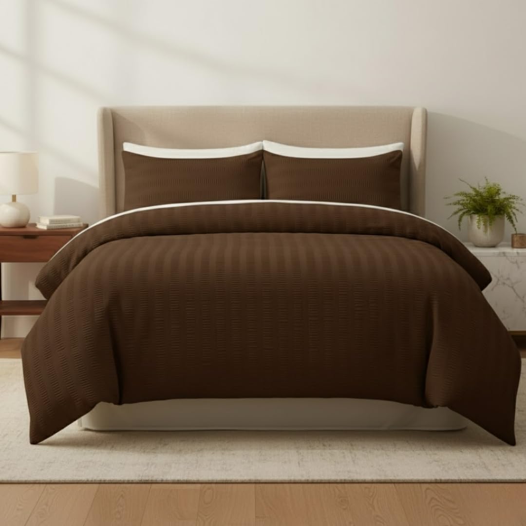 Z&A Homz Z&A Bedding King Seersucker Duvet Cover Brown - Breathable & Washable Comforter with Pillowcases - Luxury Soft Brushed Microfiber Quilt Cover - Easy Care Comforter Set — image 1