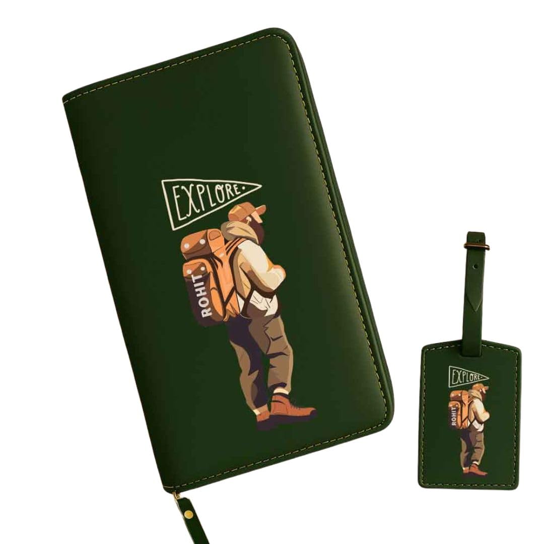 Custom Wallet for Passport and Money with Luggage Tag, Green Faux Leather Travel Organizer with Multiple Card Slots-image-19