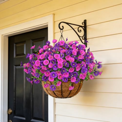 Image of Bassion 16 Pcs Artificial Morning Glory Flower for Outdoors, Fuschia Purple | UV Resistant, realistic, silk flowers, faux eucalyptus plants, outside planters porch window box garden indoor outdoors decor