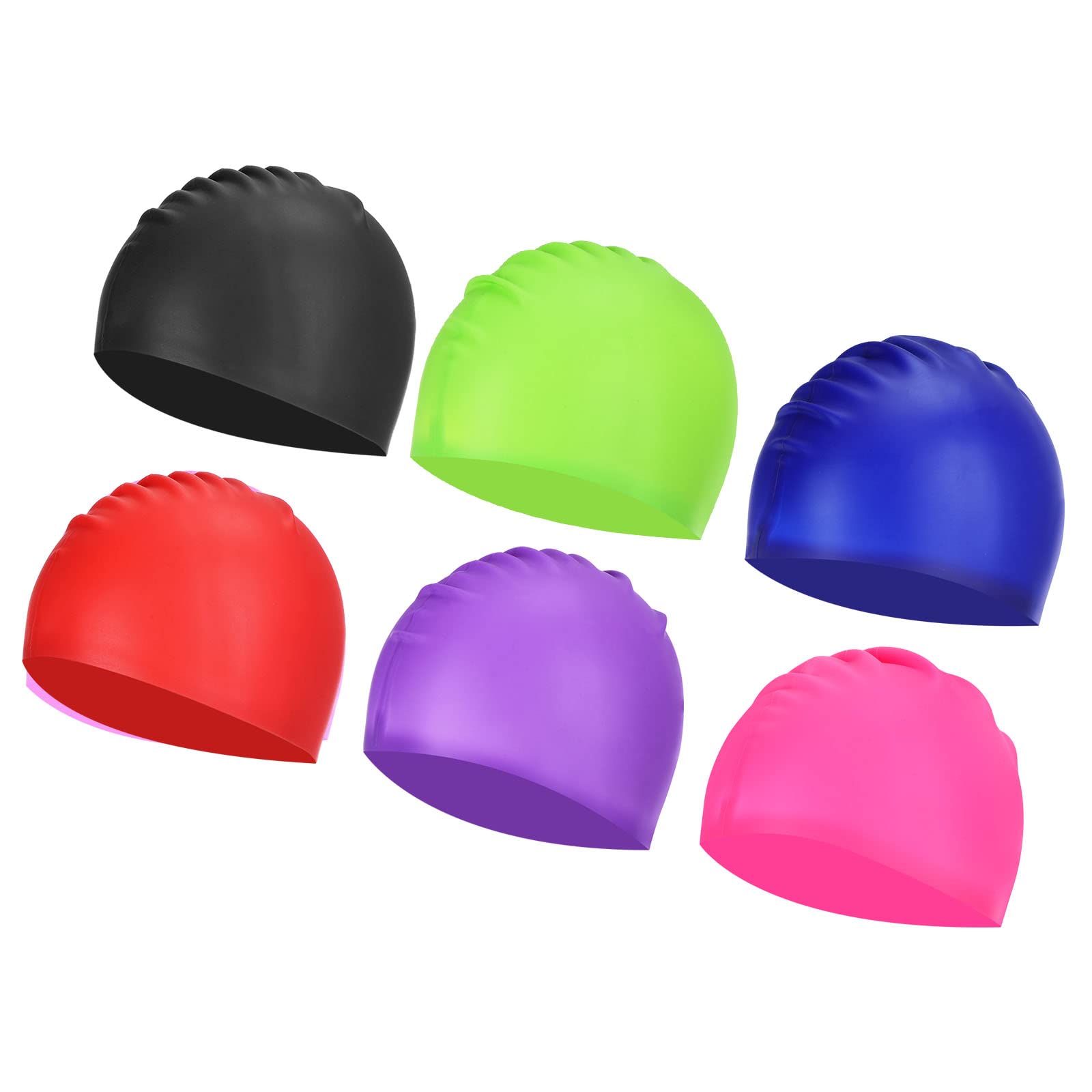 PATIKIL Silicone Swim Cap, 6 Pack Non-Slip Swimming Hat Adult Swim Caps for Women and Men Swim Training Racing, Black/Red/Purple/Blue/Green/Rose Red
