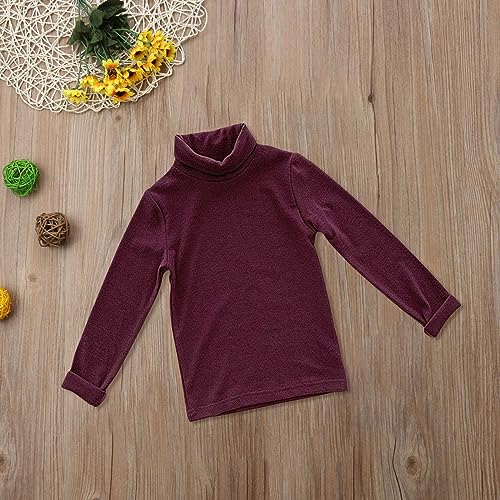 Betadog Girls Turtleneck Sweater Kids Casual Long Sleeve Pullover Tops Solid Baby Turtleneck Long (Purple, 6-7 Years)2