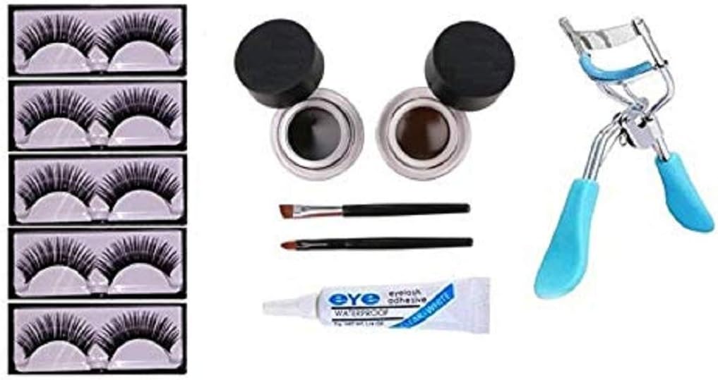 5 PAIR EYELASH, EYELASH GLUE, EYELASH CURLER WITH GEL EYELINER