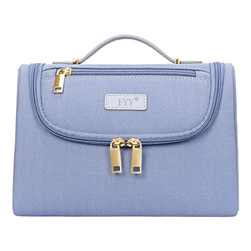 FYY Hanging Travel Toiletry Bag for Women and Men, Large Capacity Cosmetic Bag Makeup Toiletries Kit Organizer Bag with Top handle Double Zipper Blue