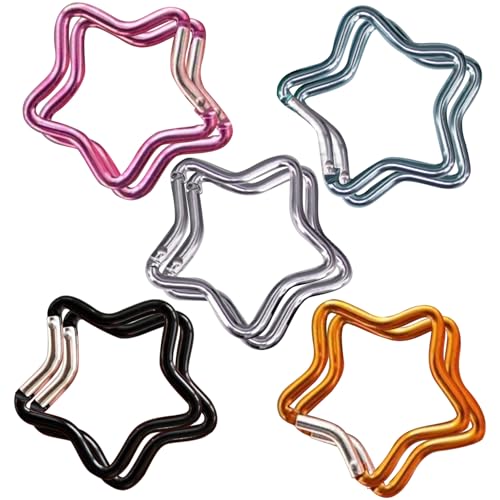 CurcKua Star Carabiner, 10PCS Multicolor Cute Carabiner Spring Snap Star Key Ring Aluminum Keychain Clip for Outdoor Camping Traveling Key Ring Keychain Clip