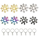 8 Schneeflocken Multi Tool 18 in 1 mit Schlüsselanhänger, Edelstahl Multifunktional Klein Werkzeug Set für Outdoor-Abenteuer oder Reisen (bunt, Silber, Gold, Schwarz)