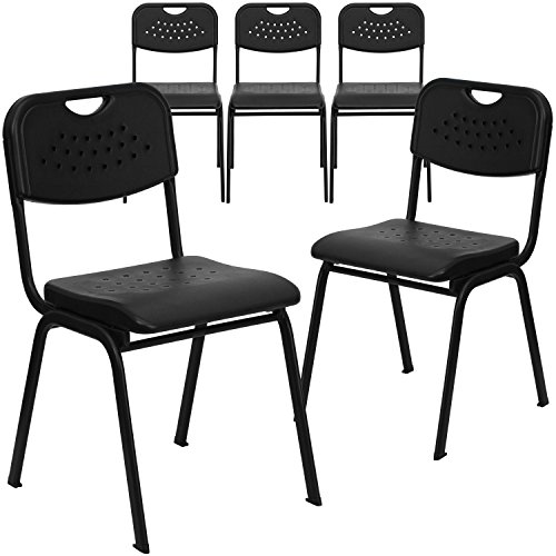 Flash Furniture Hercules Plastic Stack Chair with Open Back, Black, 5-Pack