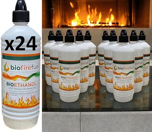 Premium Bioethanol Fuel (24 Litres) for Fireplaces, Fire Pits, Burners - High Purity Clean Burning Liquid Fuel for Indoor & Outdoor use | biofirefuel