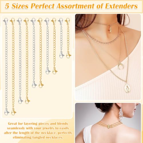 Image of ROADPLUM 26 Pcs Magnetic Necklace Extender, 5 Style Strong Magnetic Jewelry Clasps and Necklace Layering Clasps with Chain Extenders for Women Necklaces Bracelet, Gold and Silver