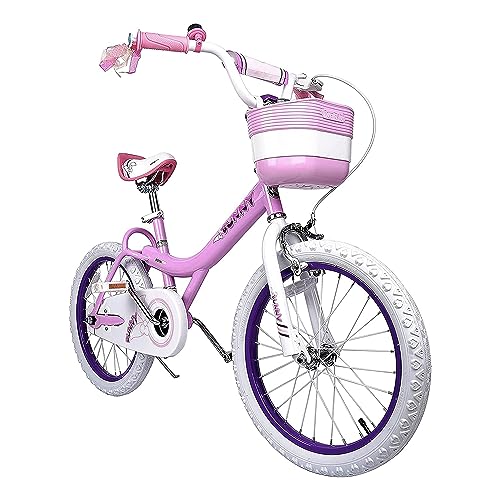 RoyalBaby Bunny 18' Kids Bike w/Enclosed Chain Guard, Kickstand, Adjustable Seat and Handlebars, Basket, Bell & Tool Kit for Ages 5 to 9, Pink