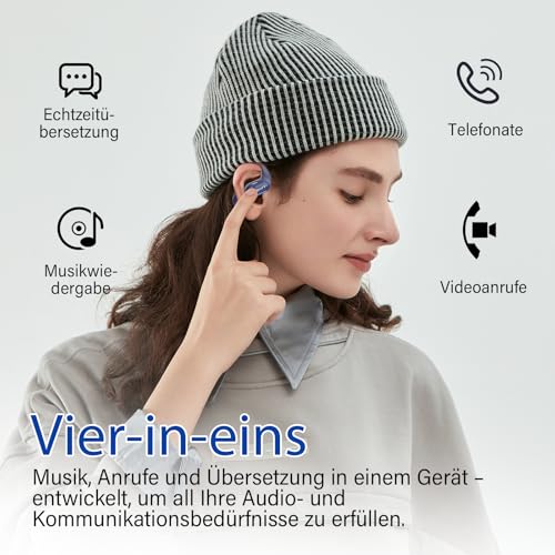 KI Übersetzer Kopfhörer 4-in-1, Echtzeit Sprachübersetzer kopfhörer, 164 Sprachen & 7 Modi, Übersetzer Ohrhörer Bluetooth 5.4 mit APP, 50H Übersetzungs Ohrhörer für Geschäft, Lernen, Reisen (Eisblau)